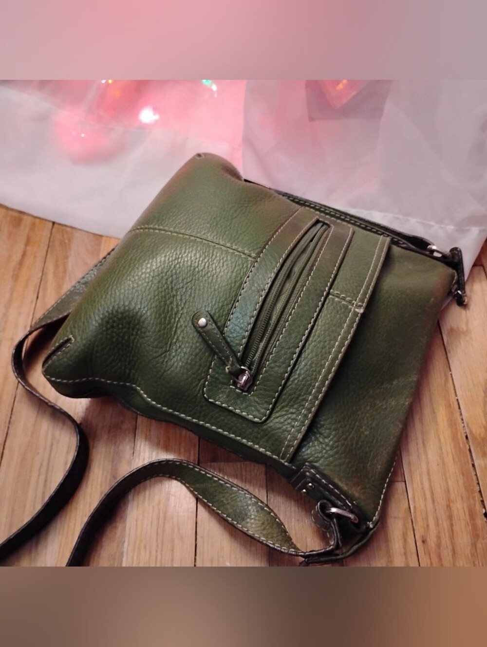 Fossil Vintage Cargo Crossbody Bag. Green, Pebbled Leather. - Picture 4 of 12